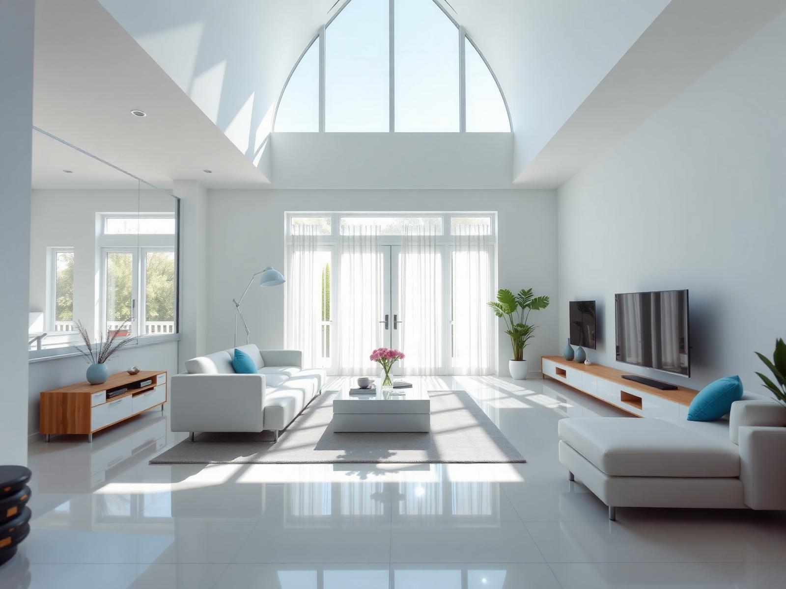 Bright clean modern living room with sunlight